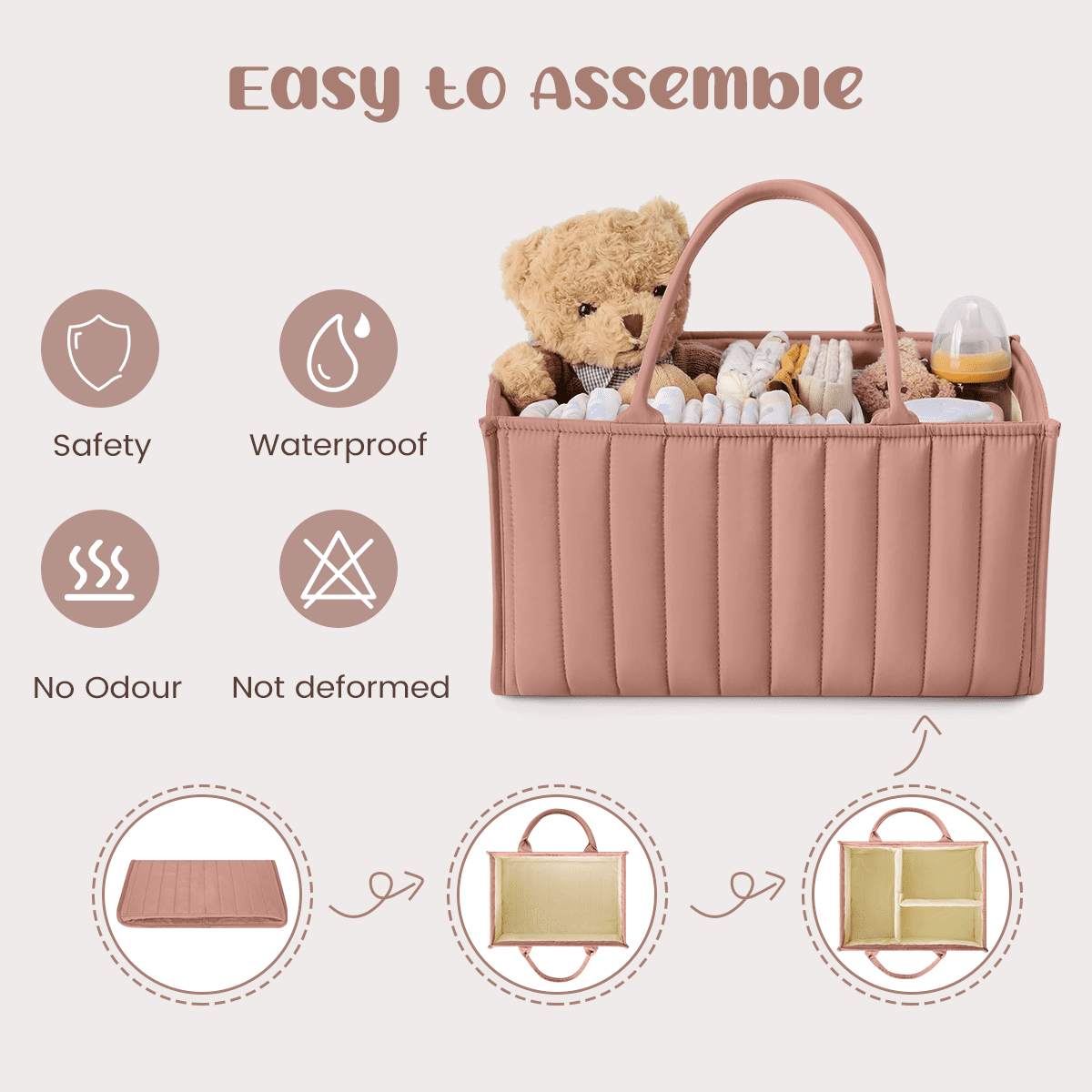 Stylish Baby Diaper Caddy Organizer, Baby Diaper Caddy Basket, Breathable & Washable - Storage Basket for Diapers, Car Caddy Organizer, Nursery, Baby Gift Registry Newborn Essentials, Rouge Pink