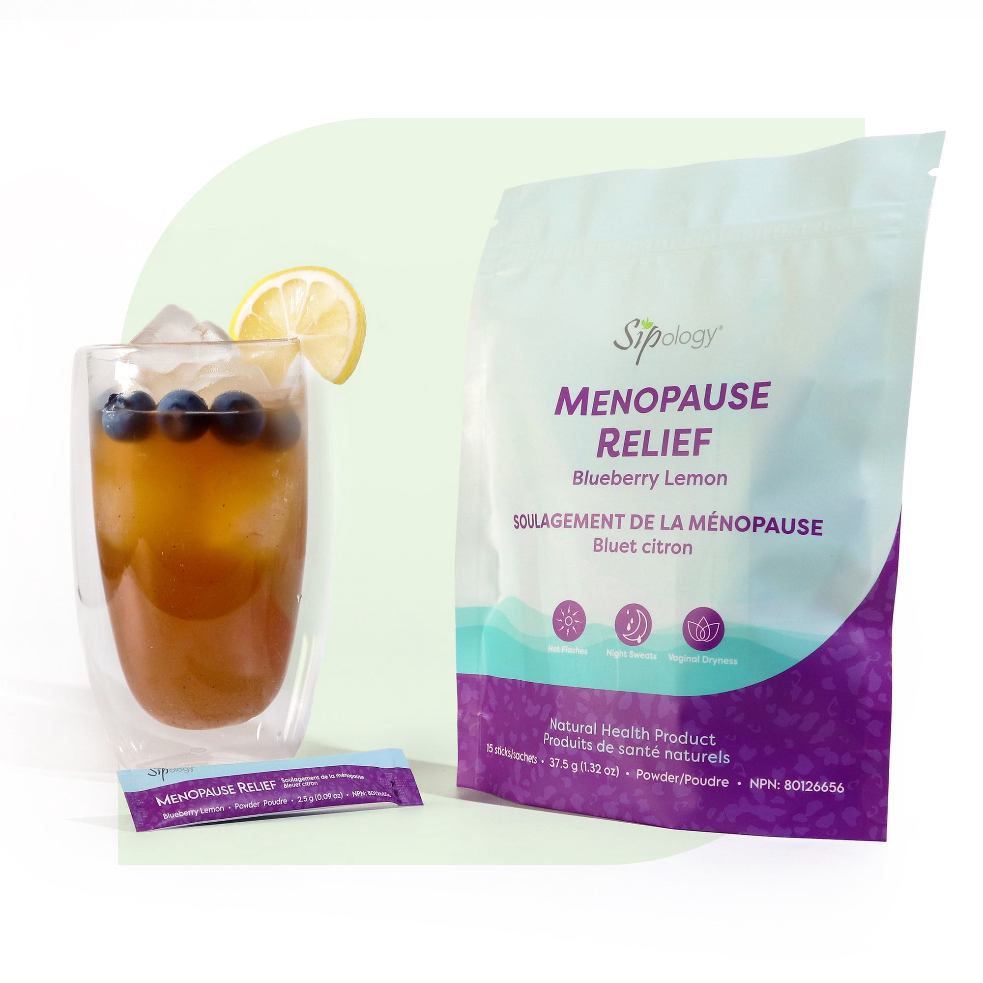 Sipology: Menopause Relief - Blueberry Lemon - 15 Stick Pack - Herbal Remedy Supplement, Women’s Aid, Drug Free Natural Solution For Common Symptoms