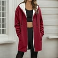 thumbnail image 2 of Winter Coats for Women Oversized Sherpa Lined Warm Long Zip Up Hoodies Casual Loose Cozy Solid Thick Fleece Jacket Red XL, 2 of 6