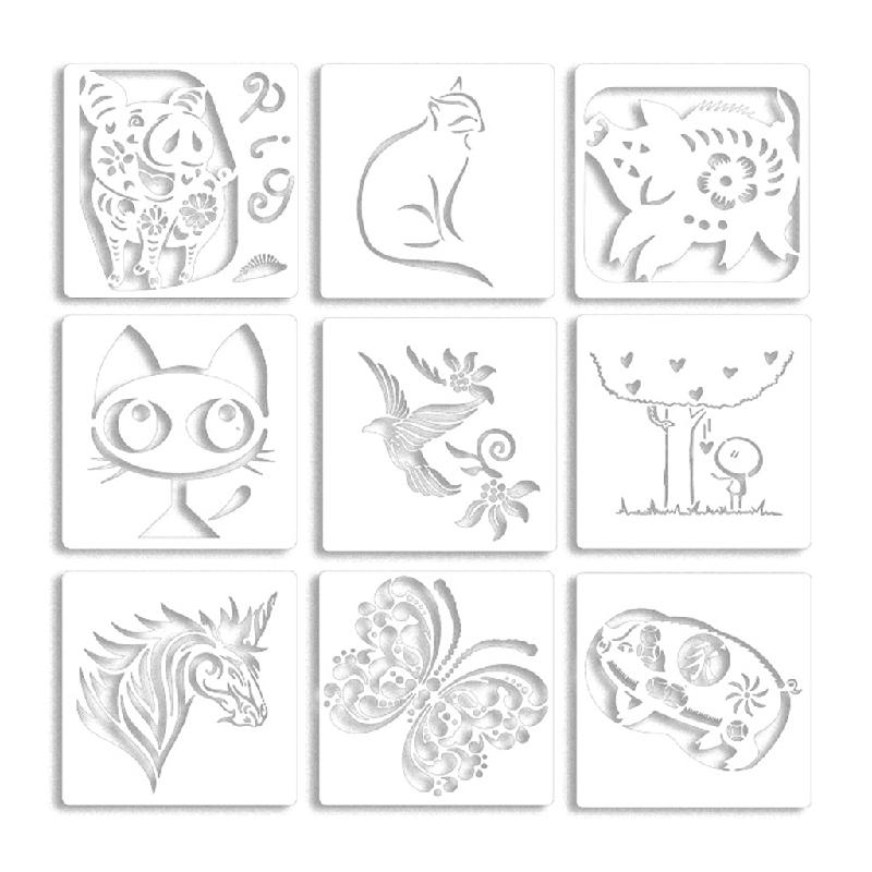 9Pcs Children DIY Painting Stencil Classic Cartoon Animal Painting