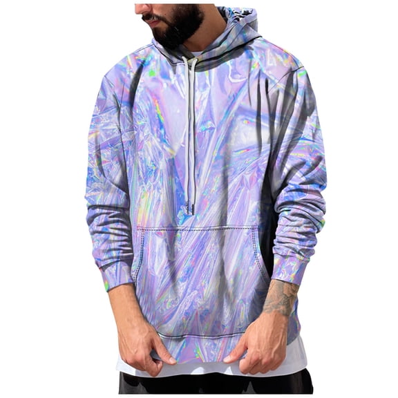 Tie Dye Black Hoodie Men Vintage Graphic Cold Weather Sweatshirts for Men Long Sleeve Drawstring Hood with Pockets Multicolor L