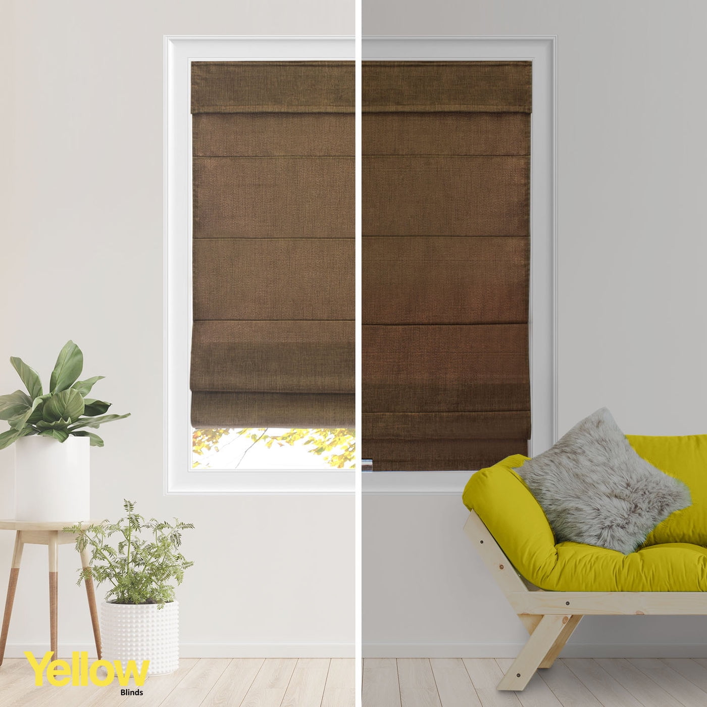 Yellow Blinds Cordless Light Filtering Roman Shade, Belgian Chocolate - 33"W X 64"H