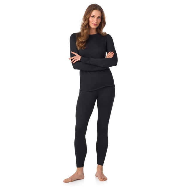 Conjunto térmico de forro polar grueso para mujer Cuddl Duds, negro, talla L