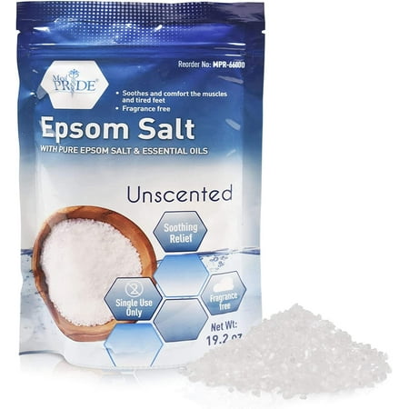 Med Pride Epsom Salt for Bath and Feet, Unscented Soaking Salts with Essential Oils, Foot Soak for Muscle Recovery, 19.2 Oz