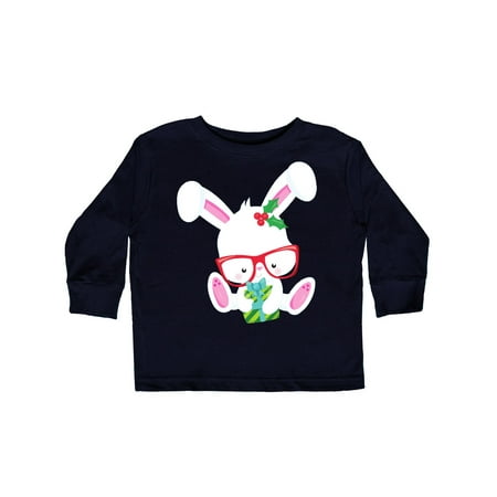 

Inktastic Christmas Rabbit Hipster Rabbit With Glasses Gift Toddler Boy or Toddler Girl Long Sleeve T-Shirt