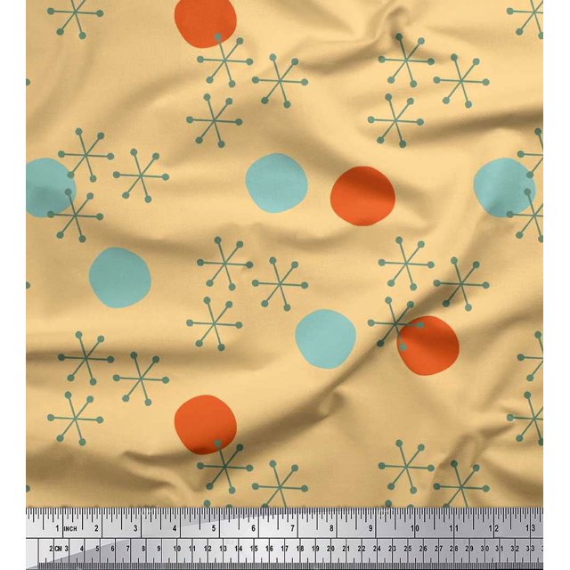 Soimoi Moss Georgette Fabric Geometric & Polka Dots Print Sewing Fabric Yard 42 Inch Wide