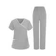 thumbnail image 2 of UPPADA Scrub Set for Women V Neck Scrub Tops and Long Straight Wide Leg Pants with Pockets Nurse Work Drawstring Waist Pants with Pockets Gray,XXL, 2 of 8