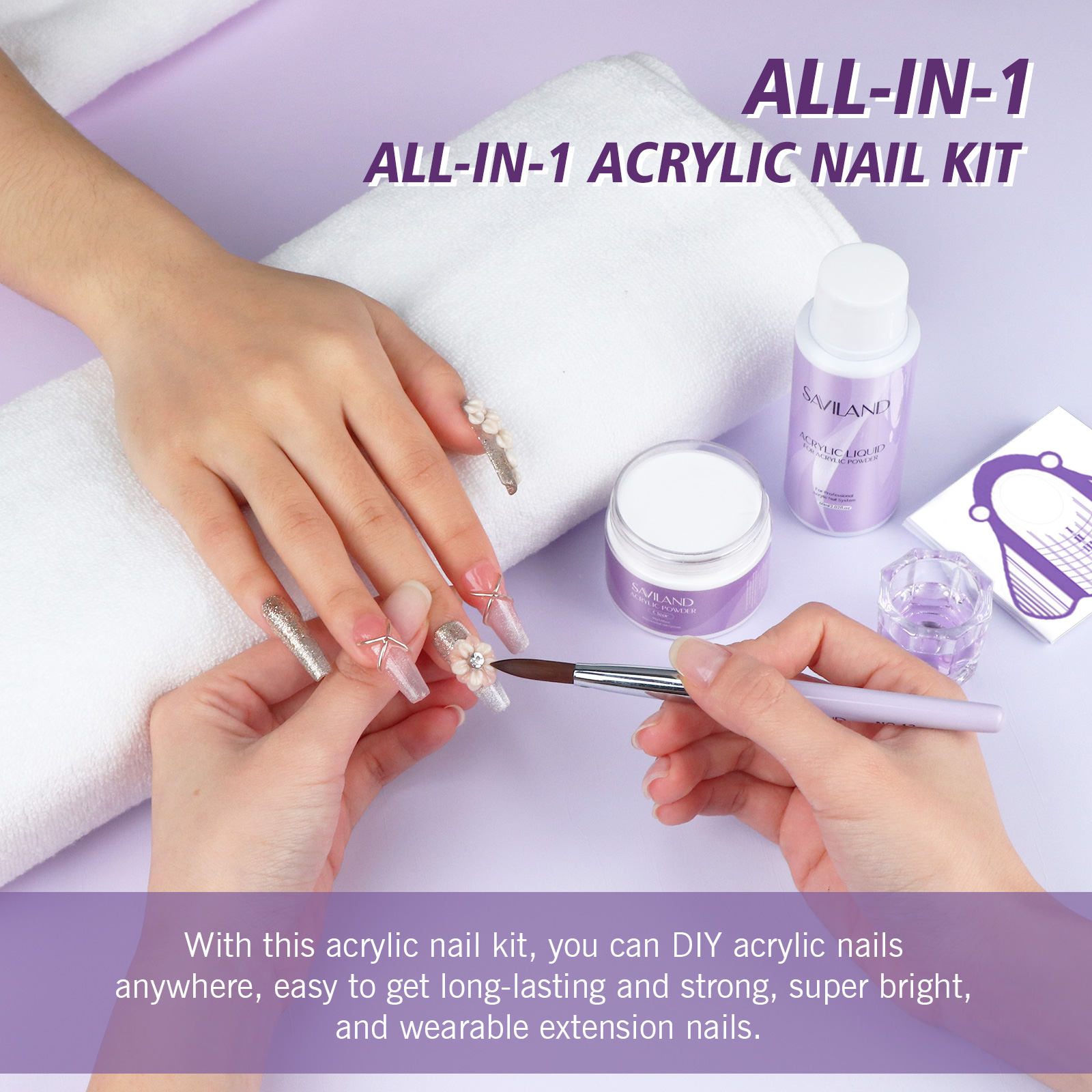 Saviland Acrylic Nail Kit - Clear Acrylic Powder and Acrylic Liquid Set with Acrylic Nail Brush Nail Forms for Beginners - image 3 of 8