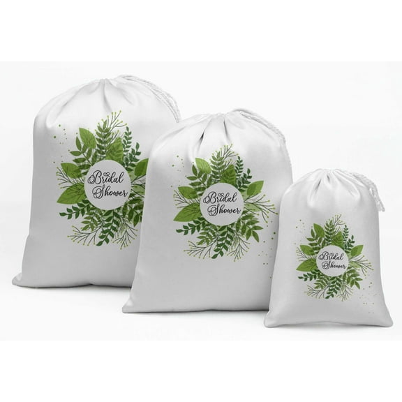 Darling Souvenir White Leaves Bridal Shower Party Supplies Drawstring Pouches Favor Bags 15 Pieces