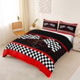 thumbnail image 3 of Castle Fairy Bold Racing Checkered Flag Queen Duvet Cover Set for Teens, Neon Hexagon Race Art Bedding for Bedroom, Red Black,Black Reversible,3-Piece,No Comforter, 3 of 6