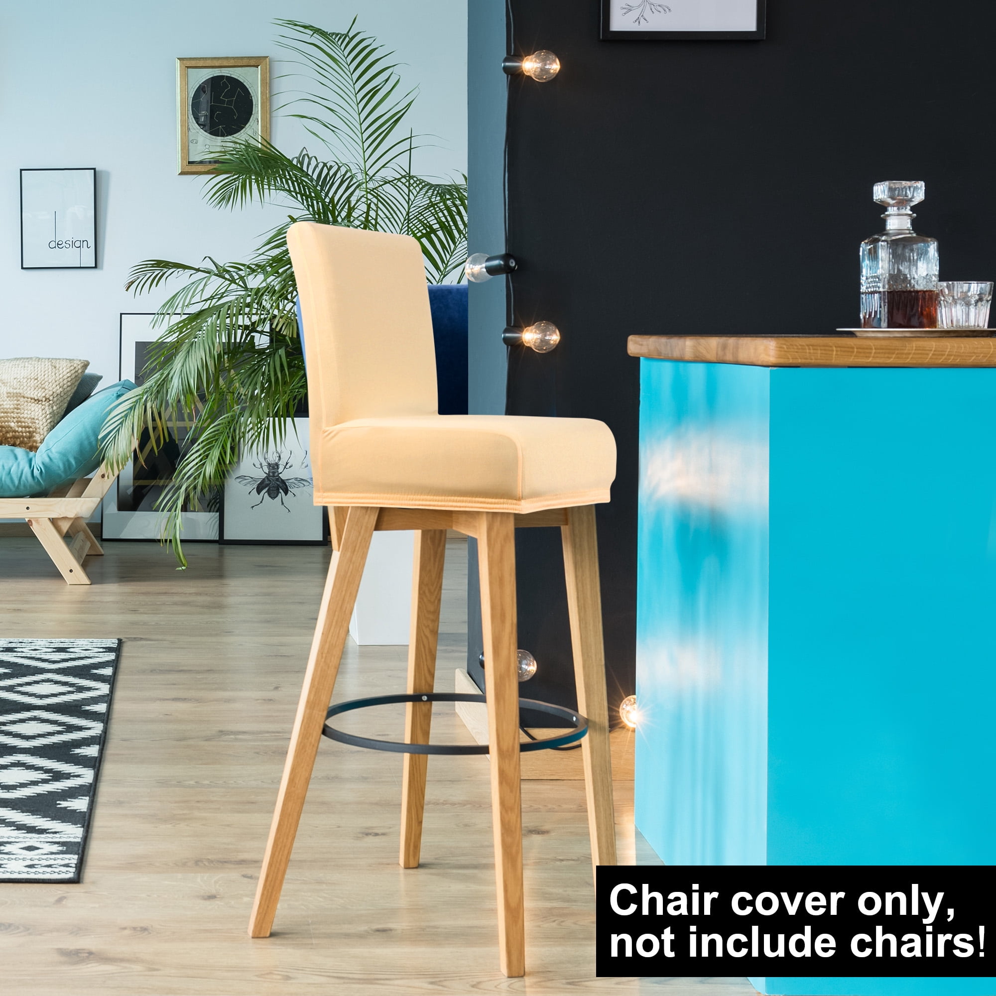 Unique Bargains Bar Stool Covers Counter Height Side Chair Slipcover Champagne 1 Pc