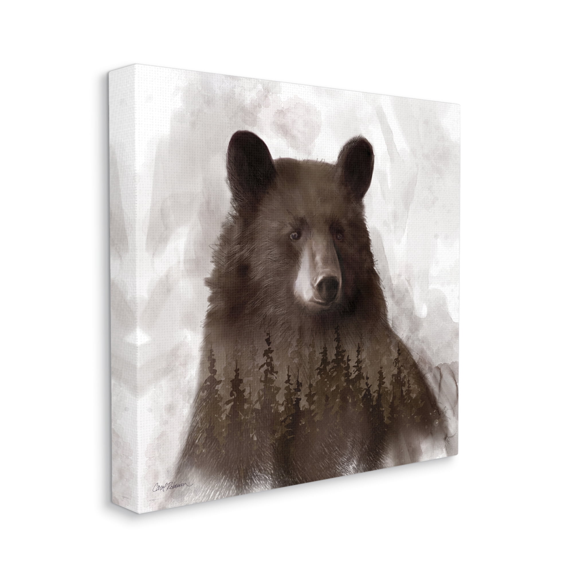 Stupell Industries Woodland Brown Bear Portrait Abstract Pine Tree Forest, 36 x 36, Design by Carol Robinson