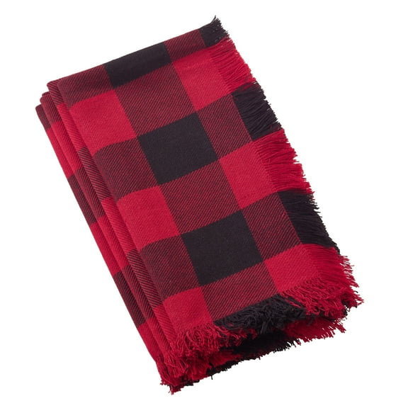 Fennco Styles Buffalo Plaid Classic Design Fringed Cotton Napkin (20"x20" Napkin-Set of 4)