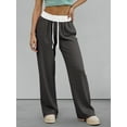 thumbnail image 5 of Women'S Contrast Color Waistband Sweatpants Wide Leg Pants with Drawstring Buckle Dark Gray L, 5 of 8