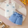thumbnail image 2 of XZNPDUCQ Toddler Girls Summer Clothes Print Shirt Tops and Shorts Set 2Pcs Outfit Casual Elastic Shorts Summer 2Pcs T Shorts Set Dailywear Blue，6-9 Months, 2 of 9