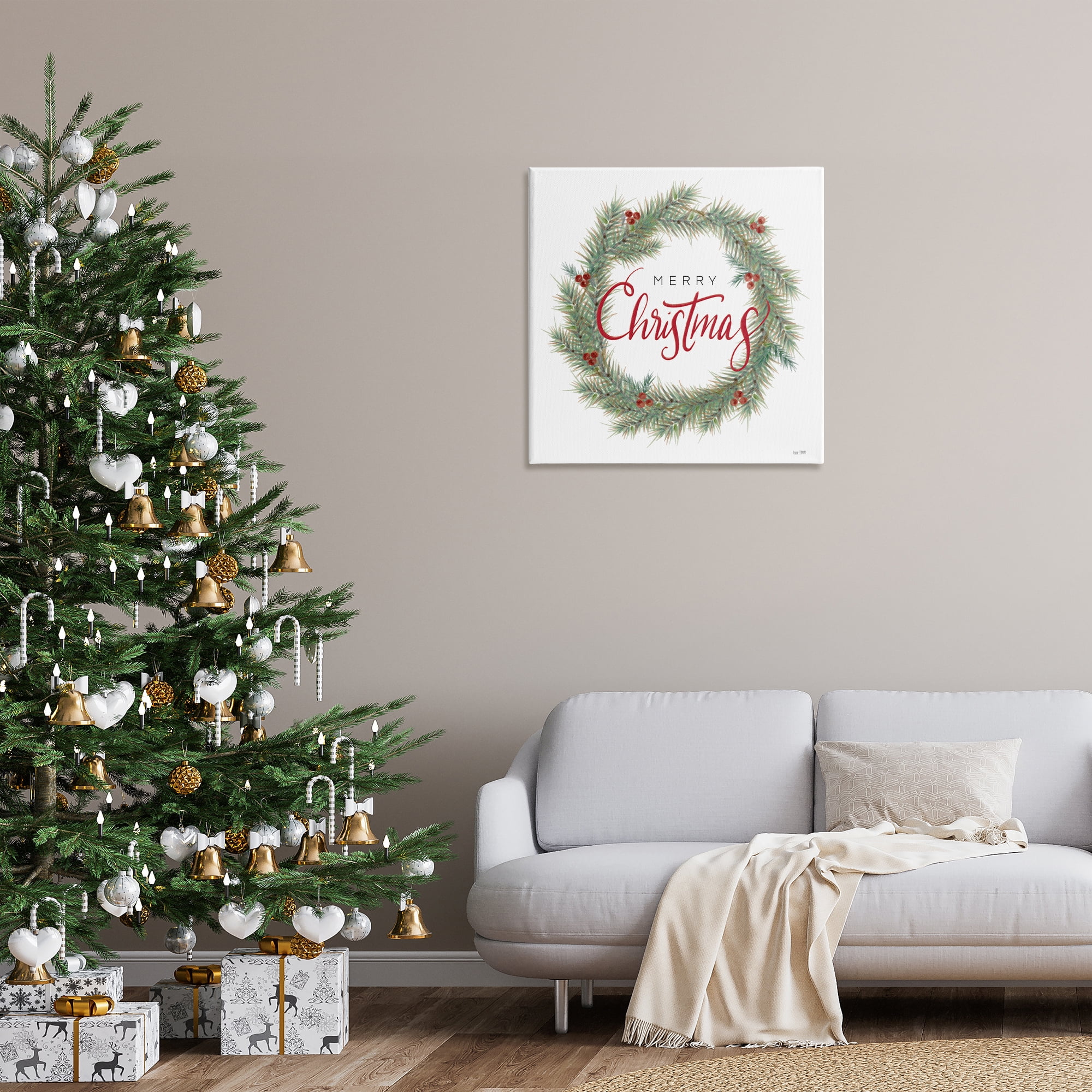 Stupell Industries Traditional Merry Wreath Holiday Painting Gallery Wrapped Canvas Art Prints Wall Art, 30 x 30