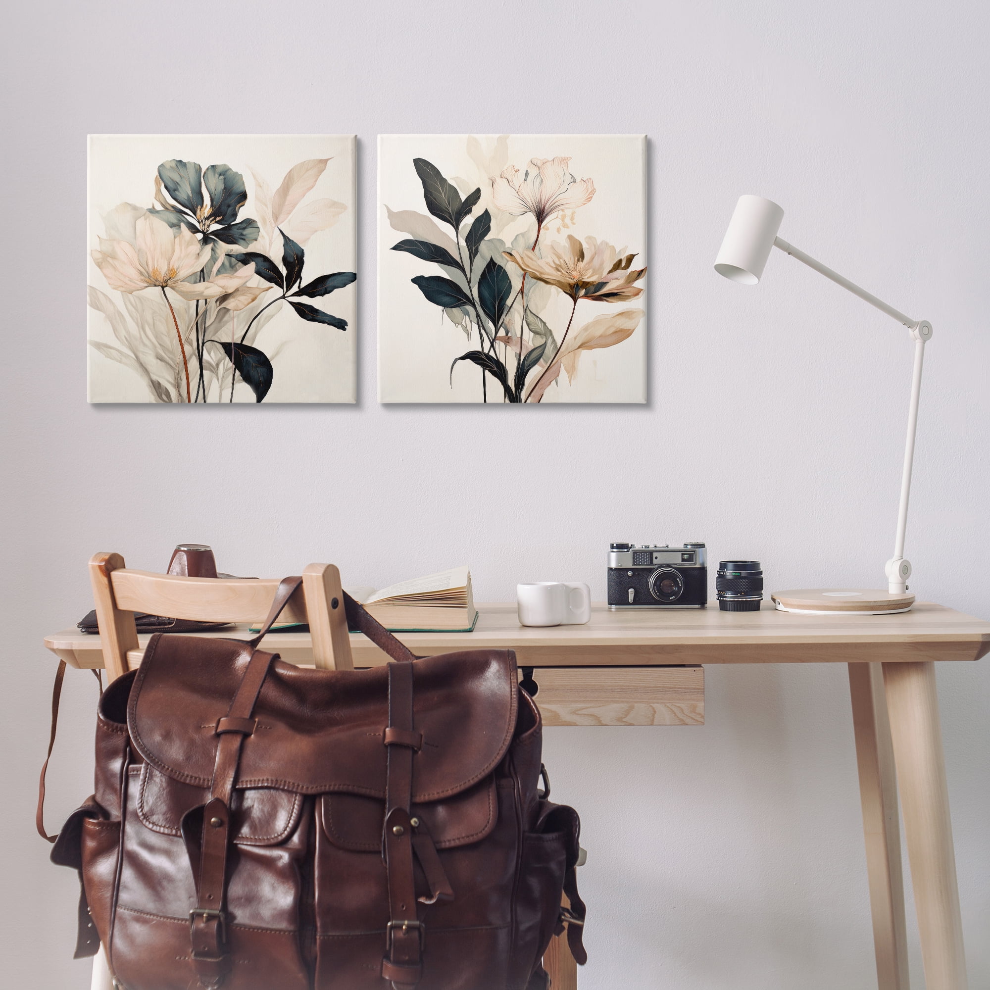 Stupell Industries Black & Beige Botanicals Plants & Flowers Painting Wrapped Canvas Art Print Wall Art, 17 x 17, Set of 2