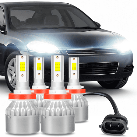 WVKVII For Chevy Malibu 2004-2012 H9+H11 LED Headlight High Low Beam Bulbs 4Pcs 6500K Bright White