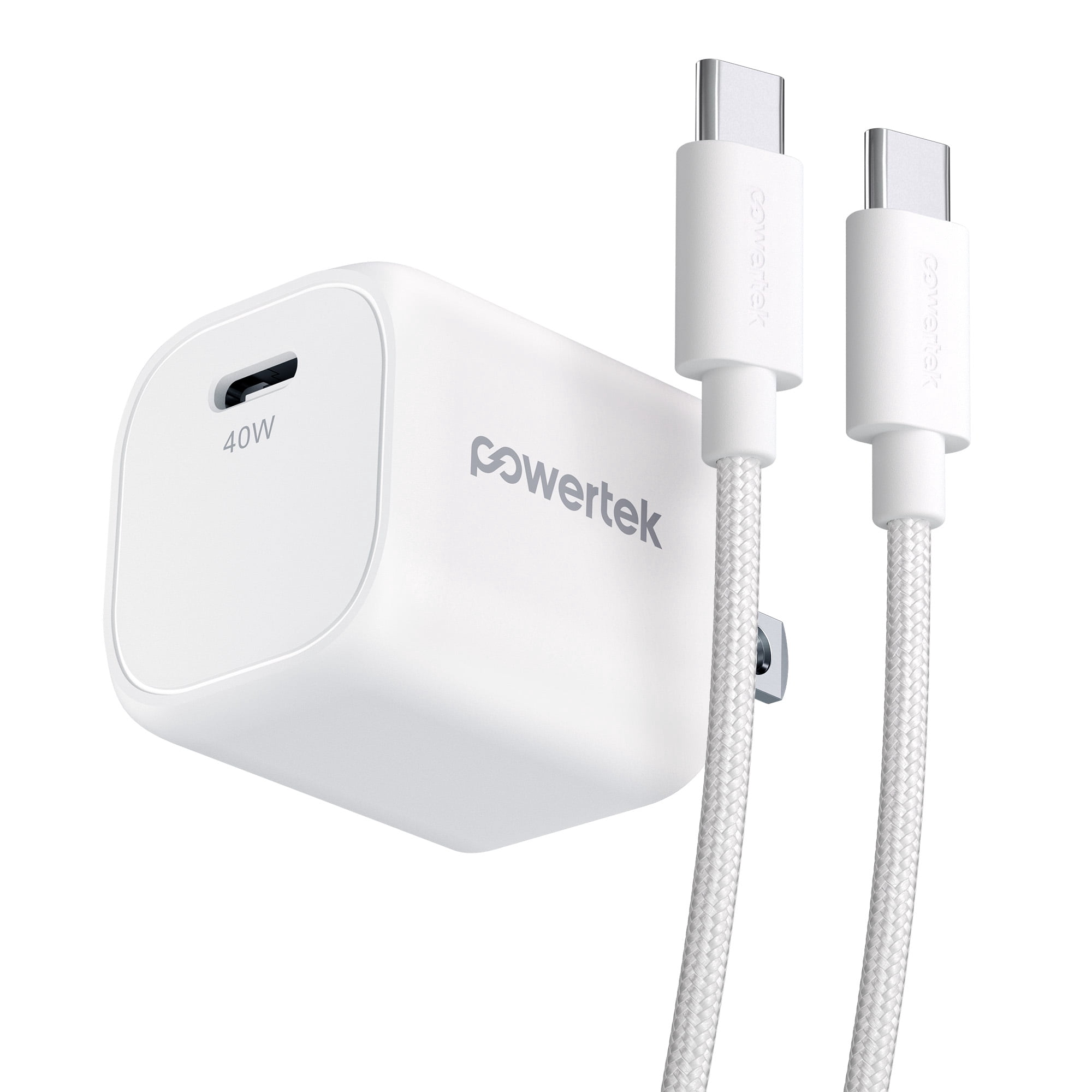 Powertek 40W Bundle in White, with USB-C PD Wall Charger & 5ft USB-C to USB-C Cable, Complete Charging Solution