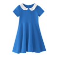 thumbnail image 3 of mgoYE Flower Girl Dress Girl's Peter Pan Collar Dress Short Sleeve Casual Flare Skater Dresses(Blue,11-12 Years), 3 of 8