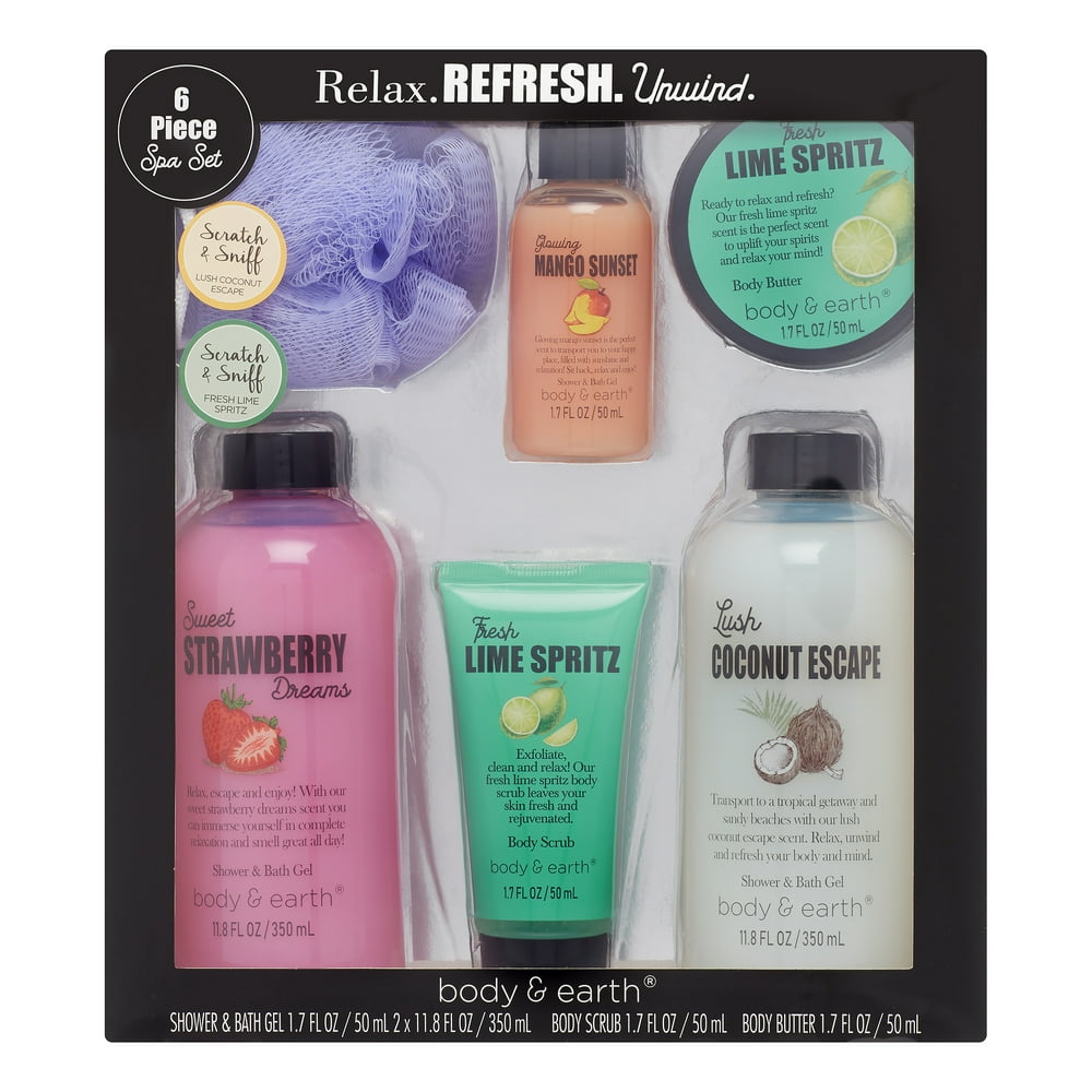 Body & Earth Relax Refresh Unwind 6Piece Spa Gift Set