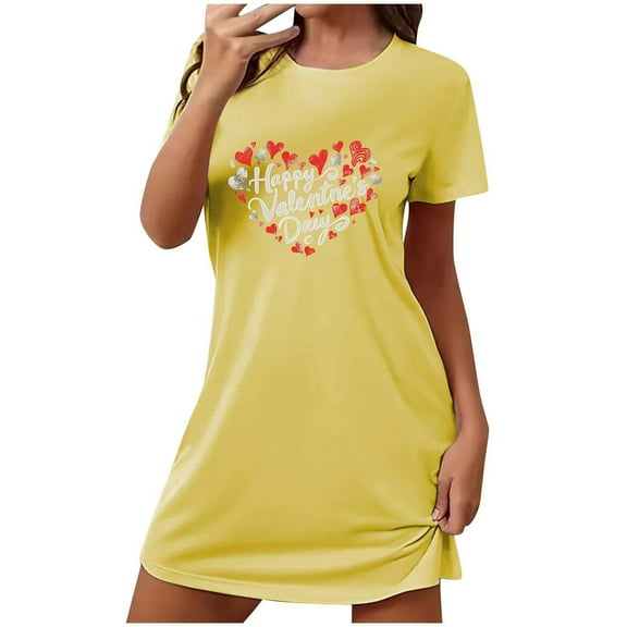 Jgppe Womens Valentine's Day Nightgown Print Crew Neck Short Sleeves Cute Nightdress Sleepwear