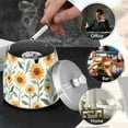 thumbnail image 4 of Yayeee Ashtray with Lid for Cigarette Smokeless Stainless Steel Home Ash Holder, Sunflowers and Leaves Pattern, 4 of 7