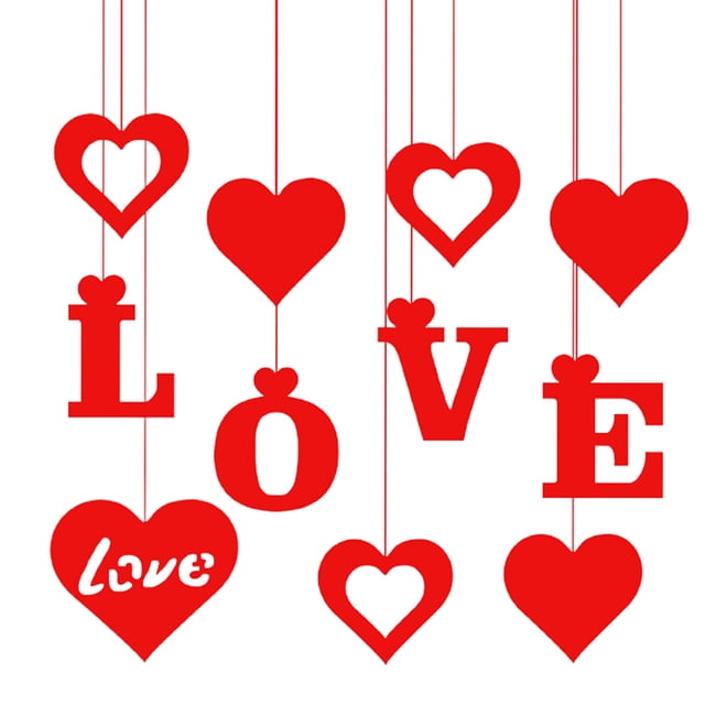 11 Pcs Valentine's Day Party Decors Felt Hanging LOVE Heart Decorations (Red)
