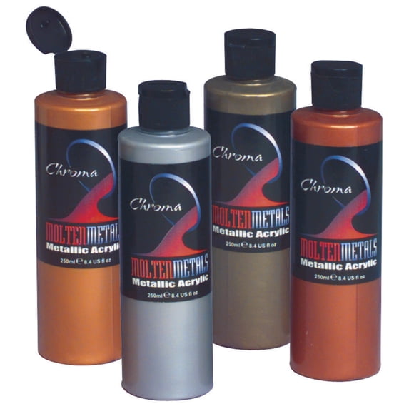 Set de 4 Pinturas Acrílicas Metálicas CHROMA Molten Metal 250 ml