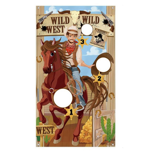 Juegos de Lanzamiento de Vaquero de Fiesta Occidental con 1 Pufs, Divertido Juego Occidental para NiñOs y Adultos, Decoraciones y Suministros