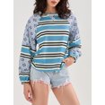 thumbnail image 2 of SUNSIOM Chandails Amples pour Femmes à Rayures Contrastées Imprimé Floral Manches Longues Pulls Décontractés Printemps Automne, 2 of 6