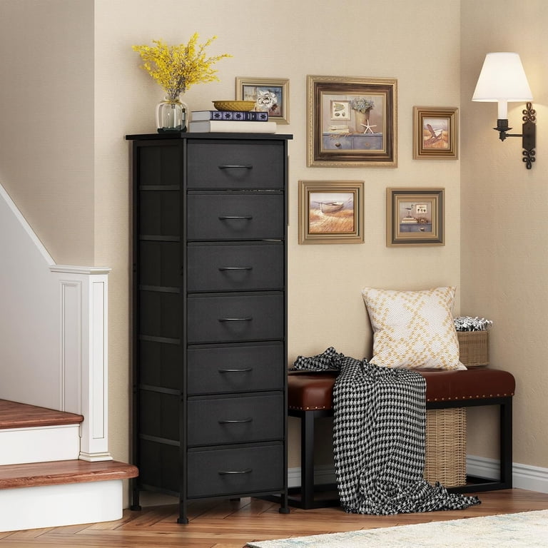 long skinny dresser GiftGo Narrow Vertical Slim Dresser Chest of Drawers Storage Tower for Small Spaces Gaps Closet Bedroom Bathroom Small Fabric Drawer Unit (Rustic Brown, 5 Drawers) : Home & Kitchen Crafted with a solid wood frame tall thin dresser Okak 5-Drawer