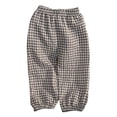 thumbnail image 3 of TTAO Toddler Baby Girls Elastic Waist Pants Soft Cotton Linen Harem Bloomers Summer Fall Long Pants Black Plaids 90, 3 of 5