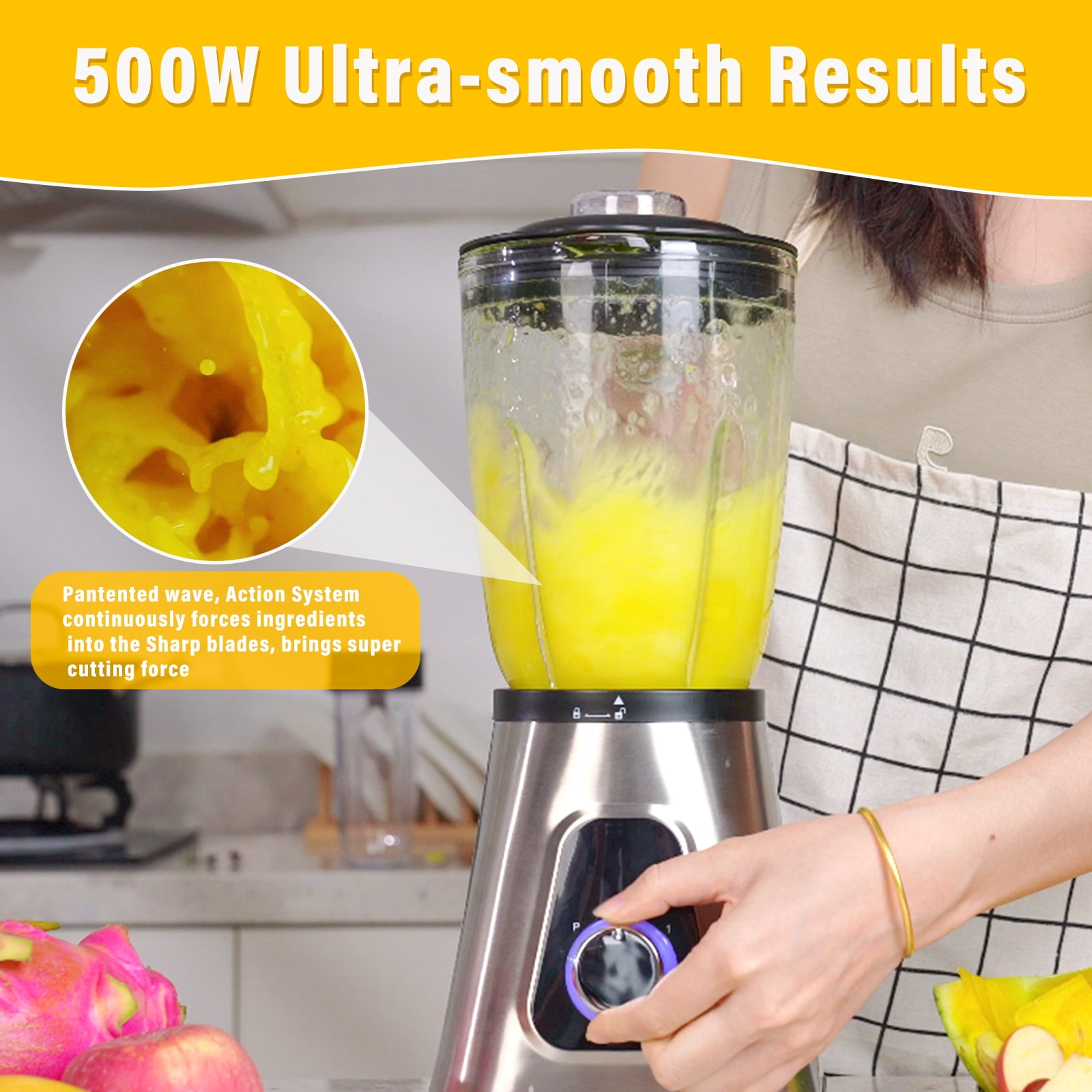 Professional Blender 500W Juicer Machines Smoothie Blender with 51 Oz Capacity Glass Jar for Kitchens and Home