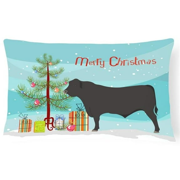 Carolines Treasures BB9195PW1216 Black Angus Cow Christmas Canvas Fabric Decorative Pillow, Teal, 12H x16W, multicolor