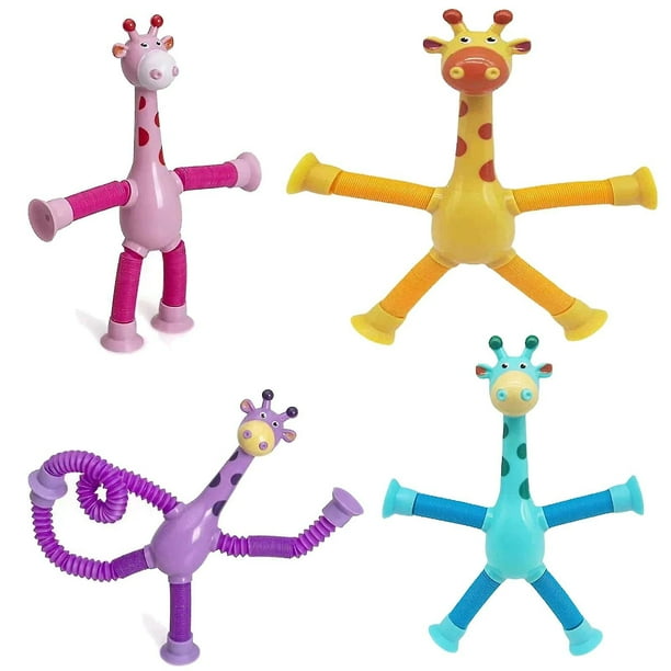 Lolileo 4 Juguetes De Ventosa Jirafa – Figuras Retráctiles Y Giratorias, Sensoriales Y Educativas, Ideales Para Aliviar El Estrés En Niños Y Adultos