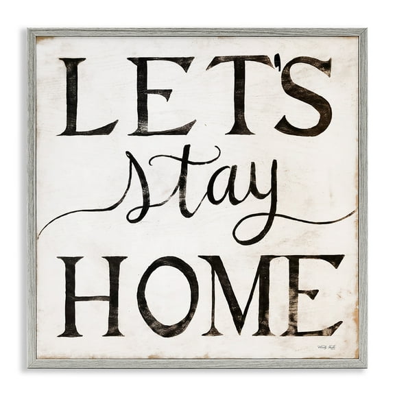 Stupell Industries Vintage Let's Stay Home Typography Painting Gray Framed Art Print Wall Art, 12 x 12