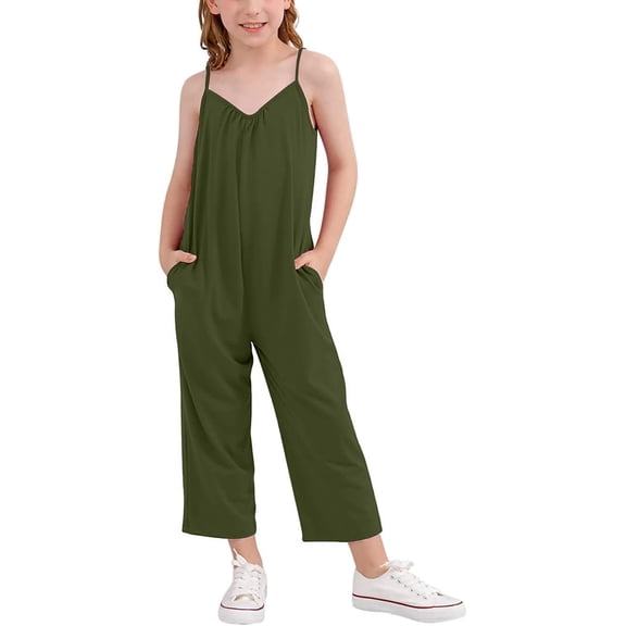 Girls Fashion Solid Casual Romper Sleeveless Halter Long Pants Jumpsuit with Side Pockets Baby Clothes Unisex