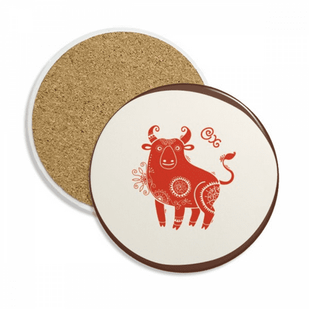 

Year Of Ox Animal China Zodiac Red Coaster Cup Mug Tabletop Protection Absorbent Stone