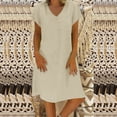 thumbnail image 2 of Lcziwo Cotton Sundresses for Women Summer Short Sleeve V Neck Midi Dresses Linen Beach Travel Casual Trendy Dress Khaki,XXL, 2 of 6