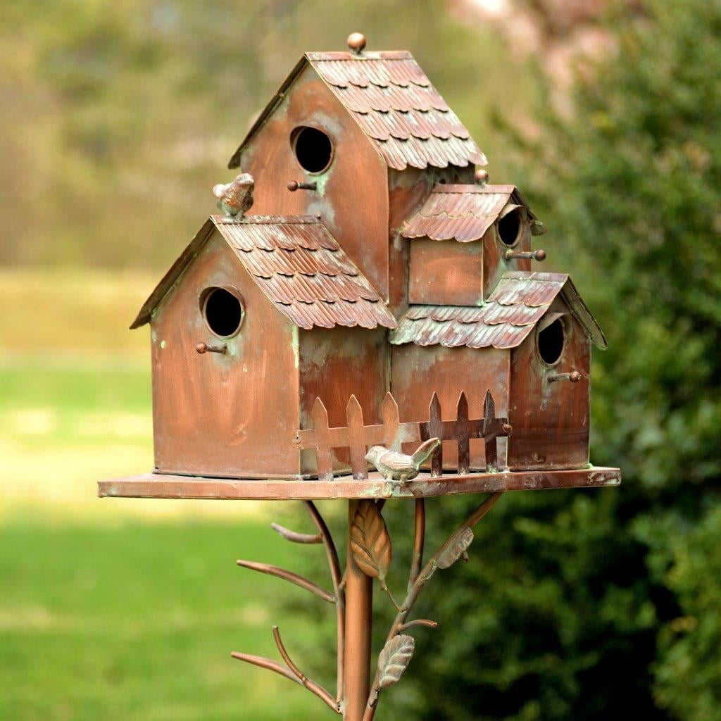 Room for 4 Bird Families in Each Large Copper Colored Multi-Birdhouse Stakes 