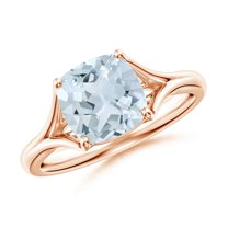 ANGARA Natural Solitaire Cushion 1.95 ct Aquamarine Split Shank Engagement Ring in 14K Rose Gold for Women (Size-8mm) | March Birthstone, Anniversary, Jewelry Gift for Women | Natural Aquamarine Ring