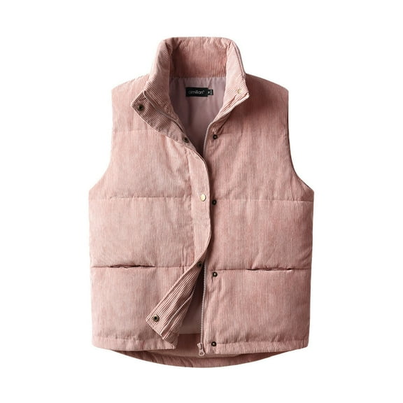Women's Corduroy Vest Stand Collar Zip Front Sleeveless Padded Gilet Warm Winter Fashion Outerwear Casual Jacket