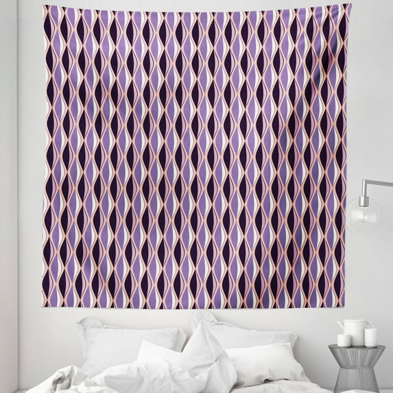 Abstract Tapestry, Vertical Wavy Lines in the Shades of Purple Curves and Colors Composition, Fabric Wall Hanging Decor for Bedroom Living Room Dorm, 5 Sizes, Multicolor, by Ambesonne