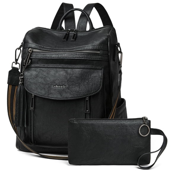 Mochila Shrie Fashion de piel para mujer, color negro
