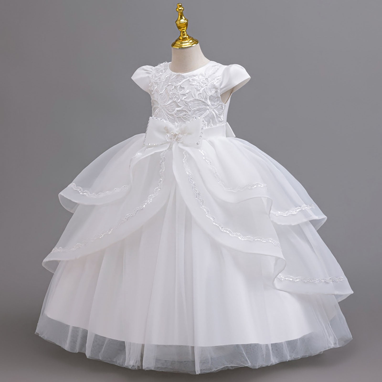 Girls' Dress with Sequins and Floral Embroidery Formal Party Dress Princess Puffy Dresses for Children Gown