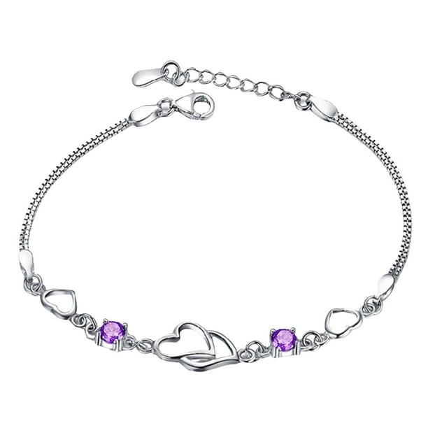 925 pulsera de plata ajustable brazalete pulseras de corazón para las mujeres niñas Cubic Zirconia piedra de nacimiento 1pc
