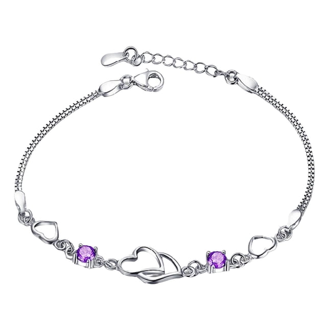 925 pulsera de plata ajustable brazalete pulseras de corazón para las mujeres niñas Cubic Zirconia piedra de nacimiento 1pc