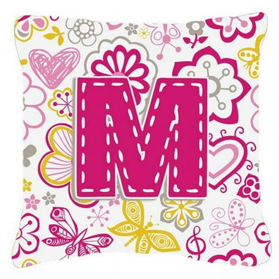 Letter Flowers and Butterflies Pink Fabric Decorative Pillow