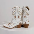thumbnail image 4 of Cowboy Boots for Women Floral Embroidery Pointed Toe Chunky Heel Mid Calf Western Booties Country Concert Dress Cowgirl Boots White Size 6, 4 of 7